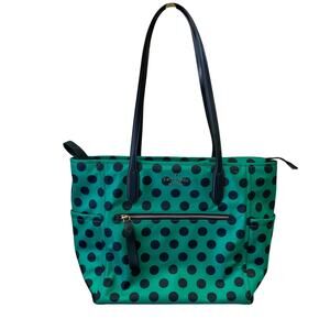 Kate Spade Chelsea Delightful Dot Travel Tote Bag Green Navy Polka Dot Zip Top